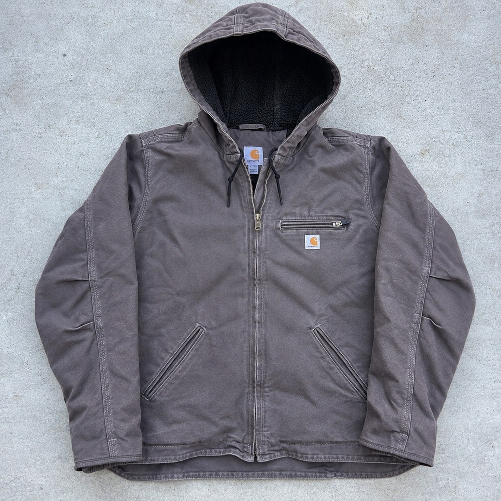 Carhartt Hooded Work Jacket Size L Faded Brown Gray Vintage Gorpcore Sherpa